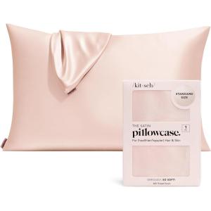Kitsch Satin Pillowcase with Zipper for Hair & Skin, Softer Than Silk Pillow Cases Queen, Wrinkle-Free, Smooth and Cooling Satin Pillow Covers, Standard Size 19″x26″ – Aura, 2pcs(Blush)