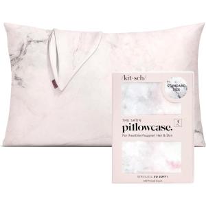 Kitsch Satin Pillowcase with Zipper for Hair & Skin, Softer Than Silk Pillow Cases Queen, Wrinkle-Free, Smooth and Cooling Satin Pillow Covers, Standard Size 19″x26″ – Aura, 2pcs(Marble)