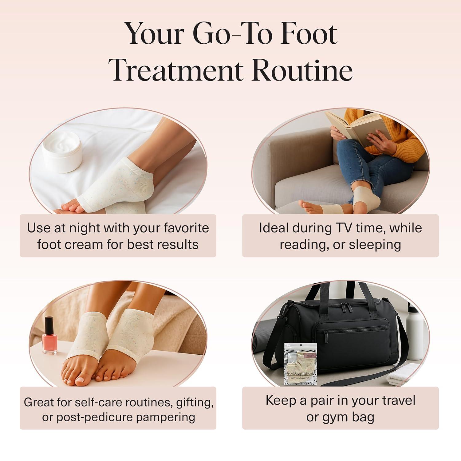 imageKitsch Moisturizing Socks for Cracked Heel Treatment Reusable Spa Socks for Women ampamp Men with Insulated Gel Lining Overnight Heel Socks for Dry Cracked Feet Hydrating OpenToe Design 1 PairCream