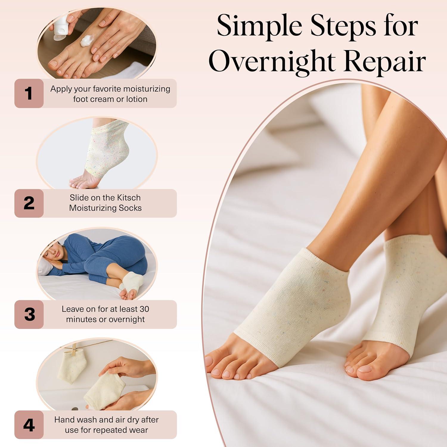 imageKitsch Moisturizing Socks for Cracked Heel Treatment Reusable Spa Socks for Women ampamp Men with Insulated Gel Lining Overnight Heel Socks for Dry Cracked Feet Hydrating OpenToe Design 1 PairCream