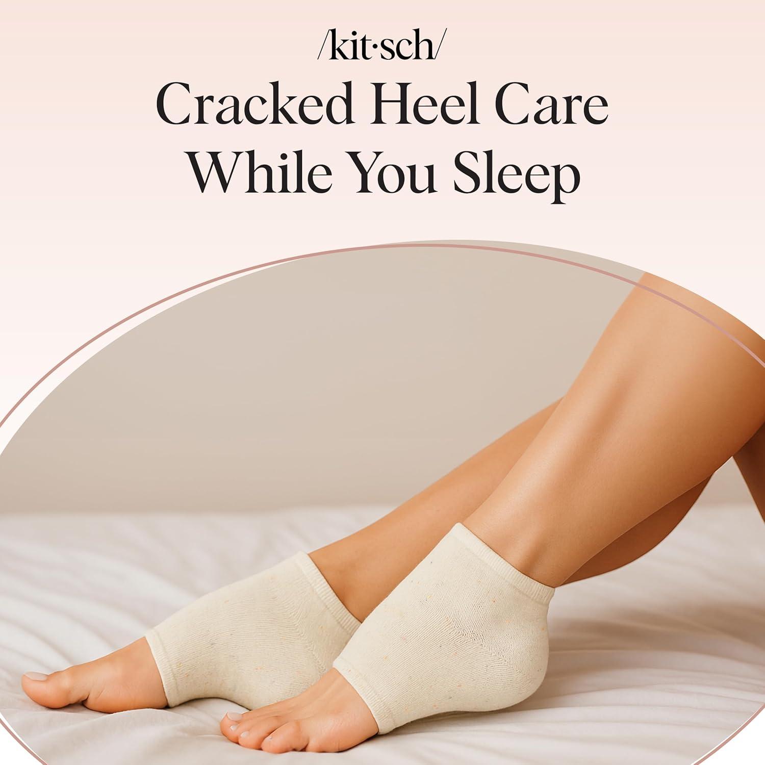 imageKitsch Moisturizing Socks for Cracked Heel Treatment Reusable Spa Socks for Women ampamp Men with Insulated Gel Lining Overnight Heel Socks for Dry Cracked Feet Hydrating OpenToe Design 1 PairCream