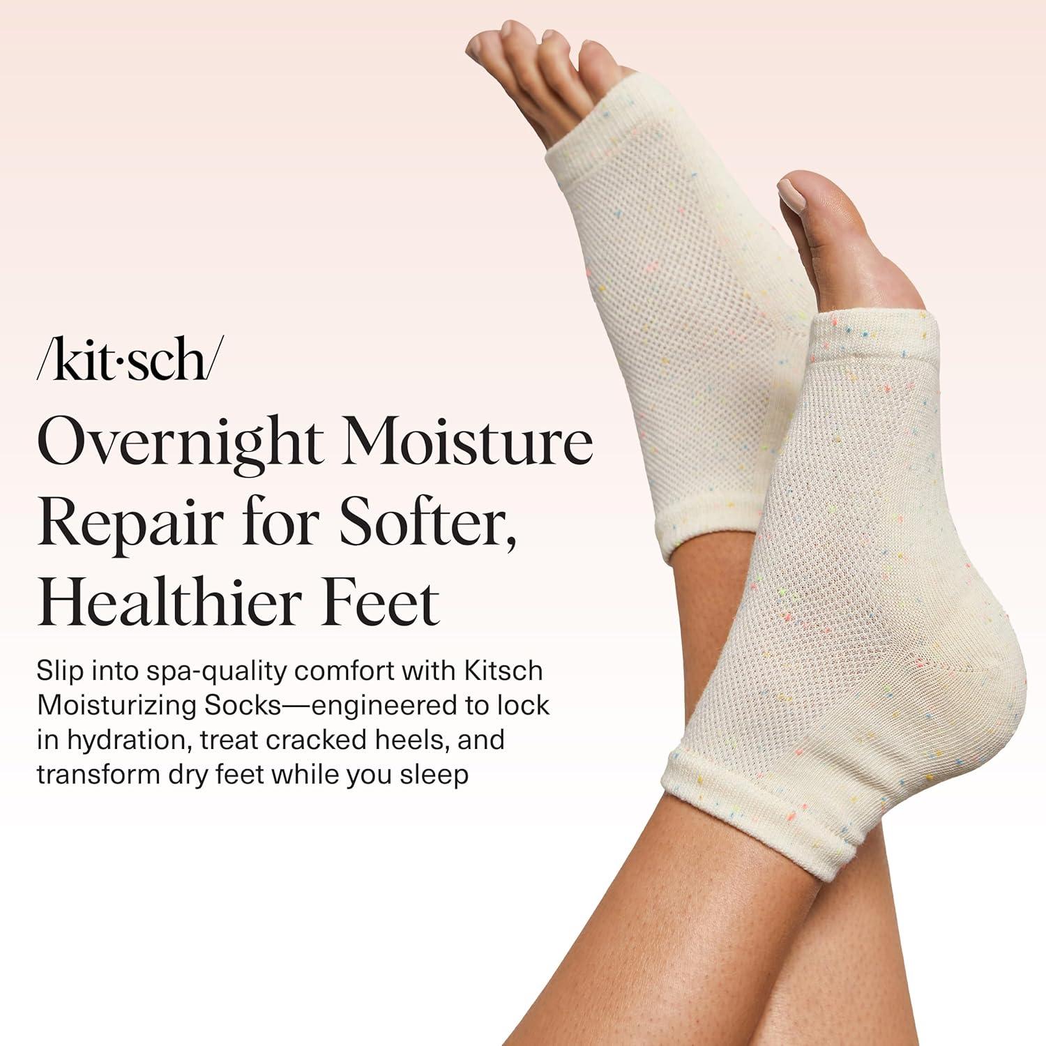 imageKitsch Moisturizing Socks for Cracked Heel Treatment Reusable Spa Socks for Women ampamp Men with Insulated Gel Lining Overnight Heel Socks for Dry Cracked Feet Hydrating OpenToe Design 1 PairCream