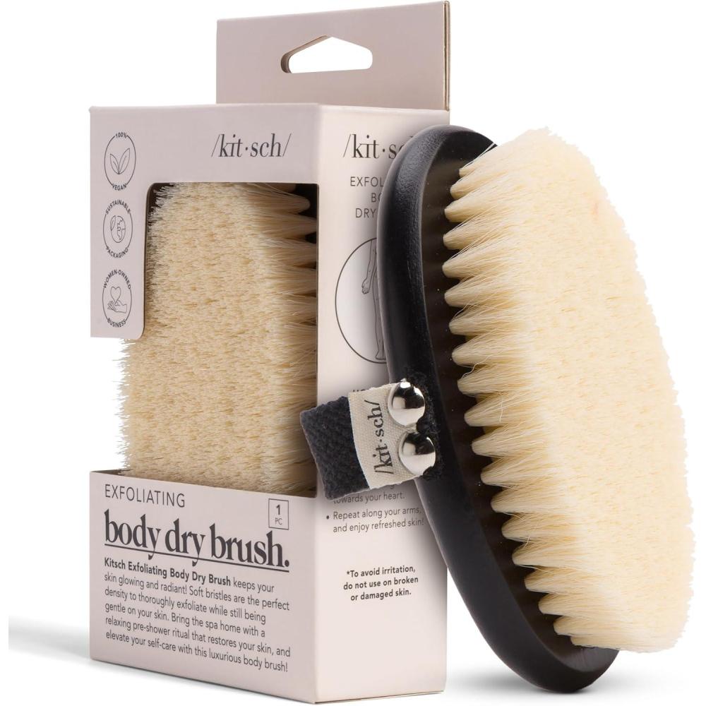 imageKitsch Dry Brushing Body Brush for Lymphatic Drainage Soft Bristles  Reduces Cellulites Removes Dry Skin and Improves Blood Circulation Body Exfoliator Scrubber for Glowing Skin Sauna AccessoriesBlack