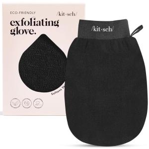 Kitsch Exfoliating Glove – Korean Exfoliating Mitt & Deep Exfoliating Body Scrubber for Shower, Bath | Body Exfoliator, Dead Skin Remover | Skin Care for Smooth, Renewed Skin – 1pc, Black(Black)