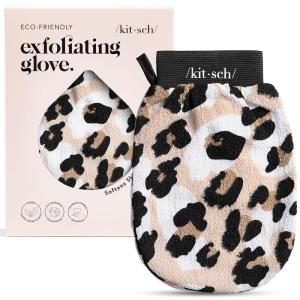 Kitsch Exfoliating Glove – Korean Exfoliating Mitt & Deep Exfoliating Body Scrubber for Shower, Bath | Body Exfoliator, Dead Skin Remover | Skin Care for Smooth, Renewed Skin – 1pc, Black(Leopard)
