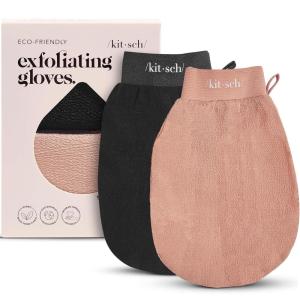 Kitsch Exfoliating Glove – Korean Exfoliating Mitt & Deep Exfoliating Body Scrubber for Shower, Bath | Body Exfoliator, Dead Skin Remover | Skin Care for Smooth, Renewed Skin – 1pc, Black(Black & Terracotta)