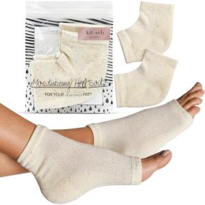 Kitsch Moisturizing Socks for Cracked Heel Treatment – Reusable Spa Socks for Women & Men with Insulated Gel Lining – Overnight Heel Socks for Dry Cracked Feet, Hydrating, Open-Toe Design – 1 Pair(Cream)