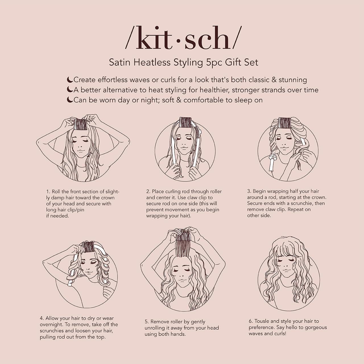 imageHello Kitty x Kitsch XL Satin Heatless Curling Set Heatless Hair Curler To Sleep In for FrizzFree ampamp Soft Curls Comes with Bow Shape Design Hair Claw and Satin Scrunchies Gifts for Women 4pc SetChampagne