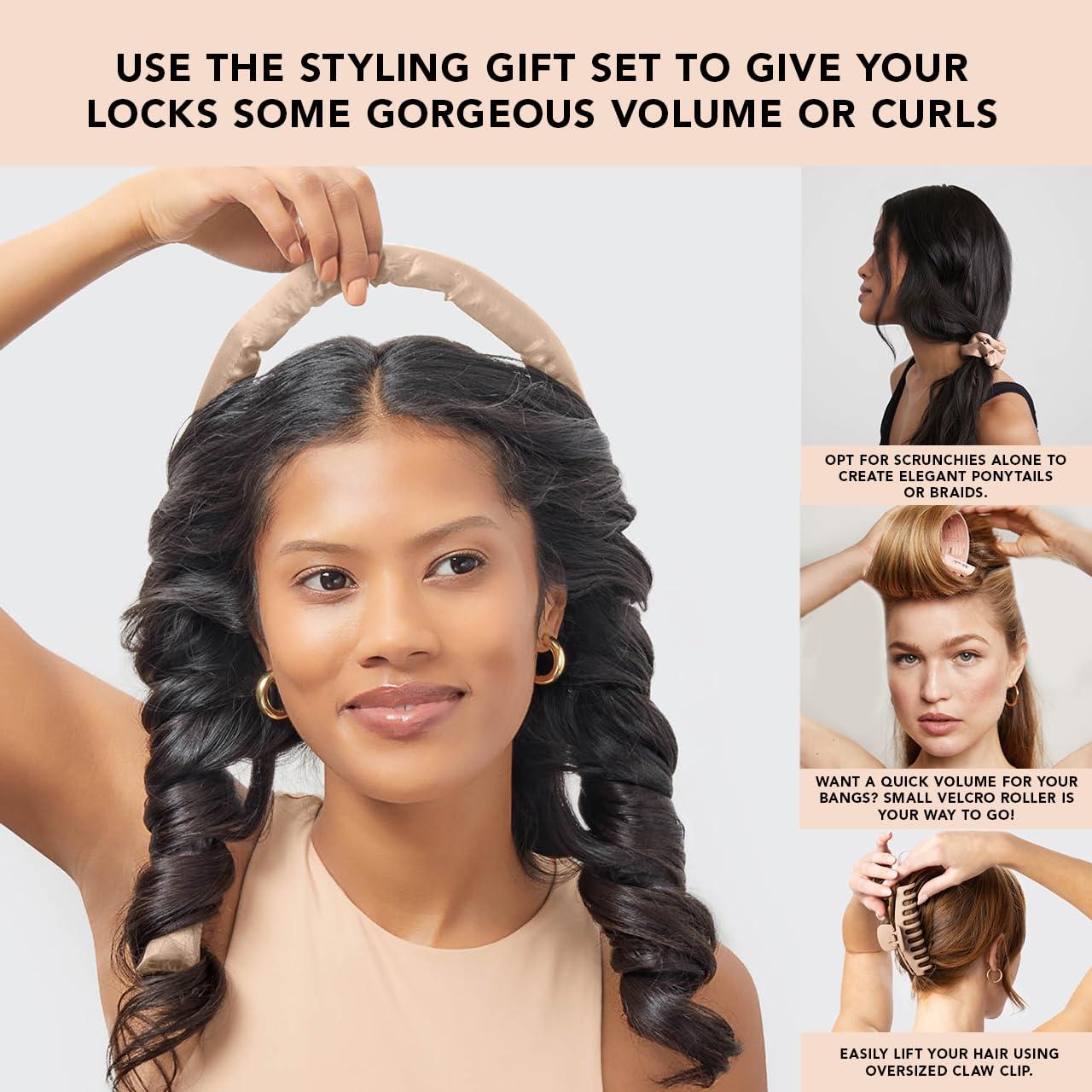 imageHello Kitty x Kitsch XL Satin Heatless Curling Set Heatless Hair Curler To Sleep In for FrizzFree ampamp Soft Curls Comes with Bow Shape Design Hair Claw and Satin Scrunchies Gifts for Women 4pc SetChampagne