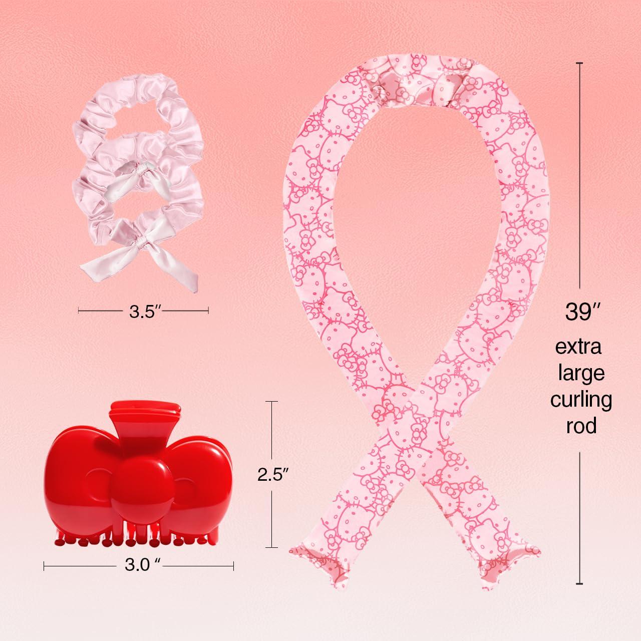 imageHello Kitty x Kitsch XL Satin Heatless Curling Set Heatless Hair Curler To Sleep In for FrizzFree ampamp Soft Curls Comes with Bow Shape Design Hair Claw and Satin Scrunchies Gifts for Women 4pc SetPink Kitty Faces