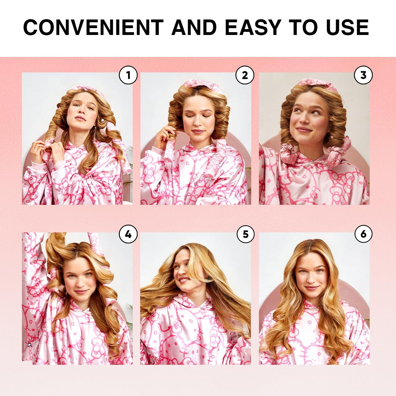 imageHello Kitty x Kitsch XL Satin Heatless Curling Set Heatless Hair Curler To Sleep In for FrizzFree ampamp Soft Curls Comes with Bow Shape Design Hair Claw and Satin Scrunchies Gifts for Women 4pc SetPink Kitty Faces