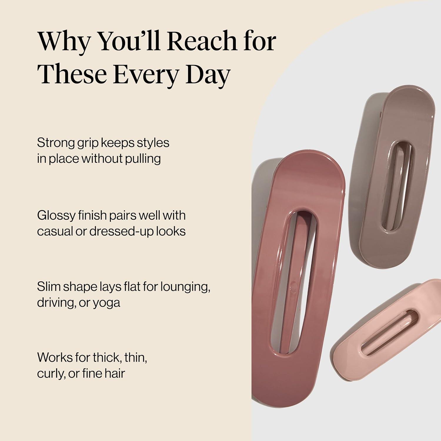 imageKitsch Flat Claw Clips for Women Strong Grip Comfortable Design Durable Plastic Glossy Finish Lay Down Claw Clip For All Hair Types Ideal Gifts for Women Terracotta 3pcsTerracota