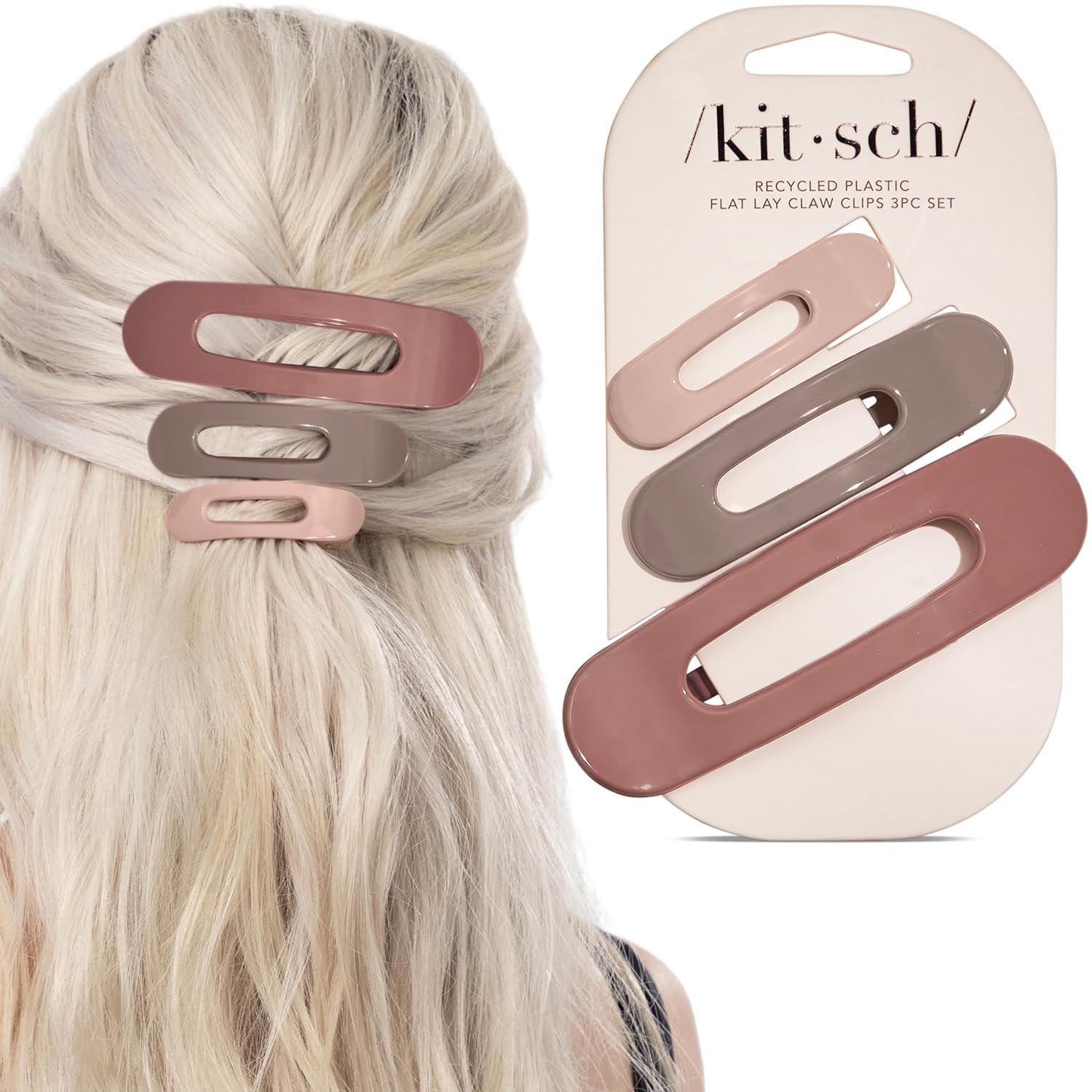 imageKitsch Flat Claw Clips for Women Strong Grip Comfortable Design Durable Plastic Glossy Finish Lay Down Claw Clip For All Hair Types Ideal Gifts for Women Terracotta 3pcsTerracota