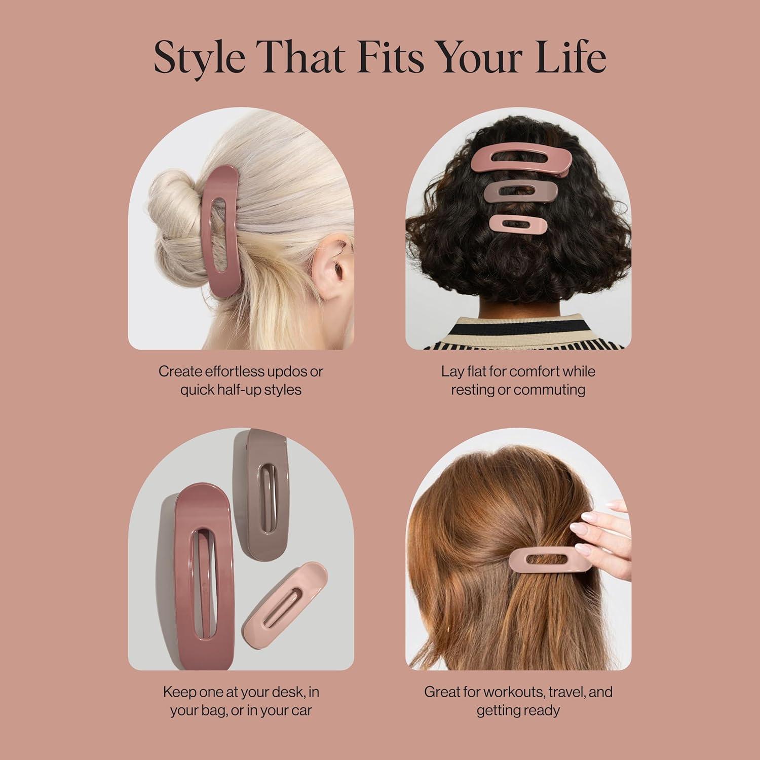 imageKitsch Flat Claw Clips for Women Strong Grip Comfortable Design Durable Plastic Glossy Finish Lay Down Claw Clip For All Hair Types Ideal Gifts for Women Terracotta 3pcsTerracota