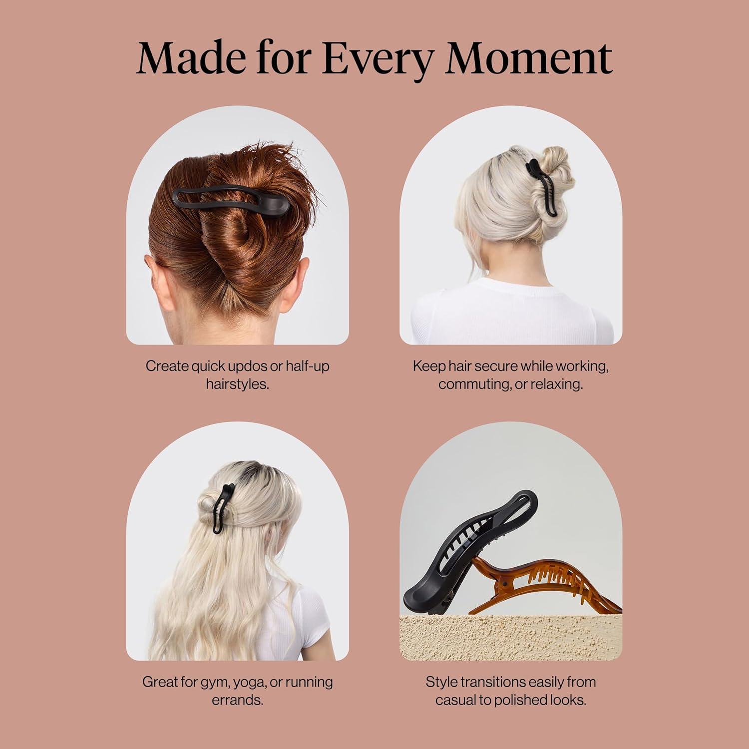 imageKitsch Flat Hair Clips for Women Strong Hold No Slip Grip Flat Claw Clips Sleek Curved Design For Comfortable Look Hair Accessories For Girls Ideal Gifts for Women Black ampamp Tortoise 2pcsCurve