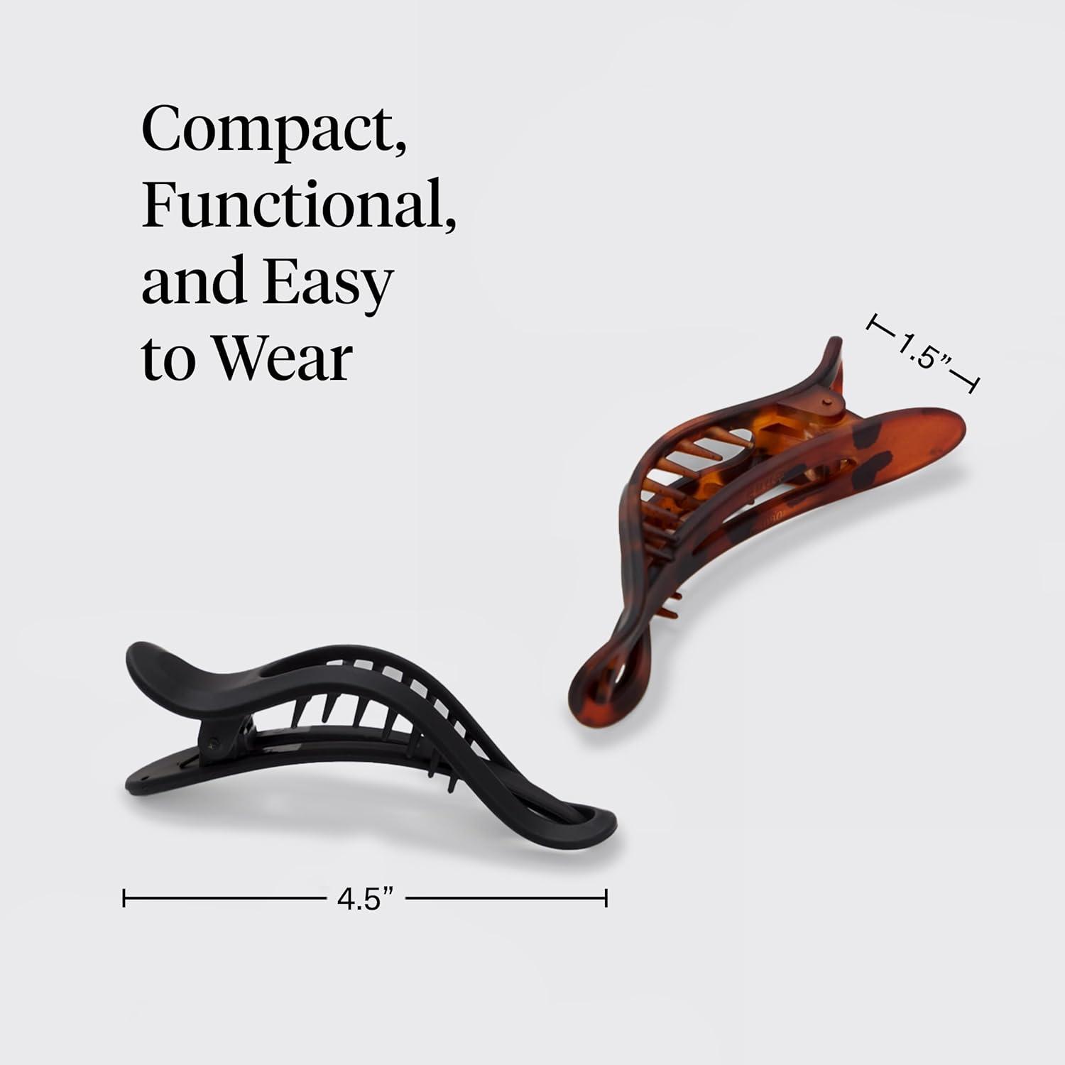 imageKitsch Flat Hair Clips for Women Strong Hold No Slip Grip Flat Claw Clips Sleek Curved Design For Comfortable Look Hair Accessories For Girls Ideal Gifts for Women Black ampamp Tortoise 2pcsCurve