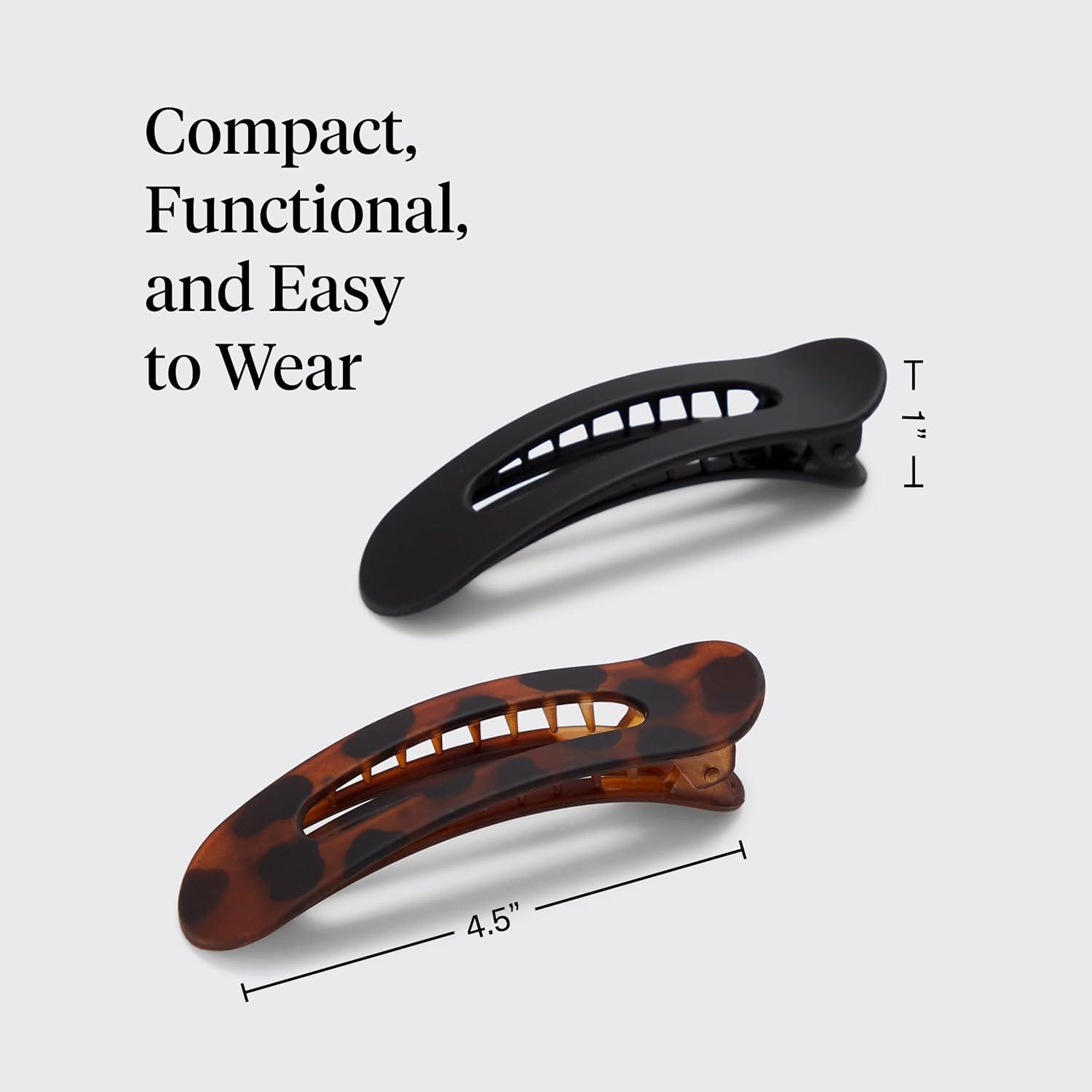 imageKitsch Flat Hair Clips for Women Strong Hold No Slip Grip Flat Claw Clips Sleek Curved Design For Comfortable Look Hair Accessories For Girls Ideal Gifts for Women Black ampamp Tortoise 2pcsFlat
