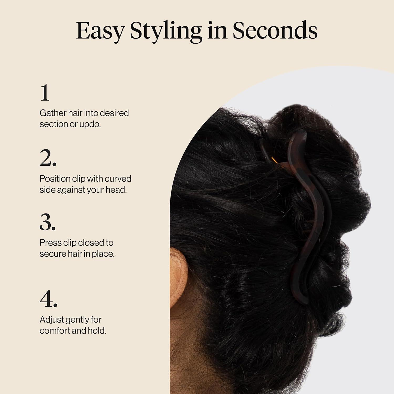 imageKitsch Flat Hair Clips for Women Strong Hold No Slip Grip Flat Claw Clips Sleek Curved Design For Comfortable Look Hair Accessories For Girls Ideal Gifts for Women Black ampamp Tortoise 2pcsCurve