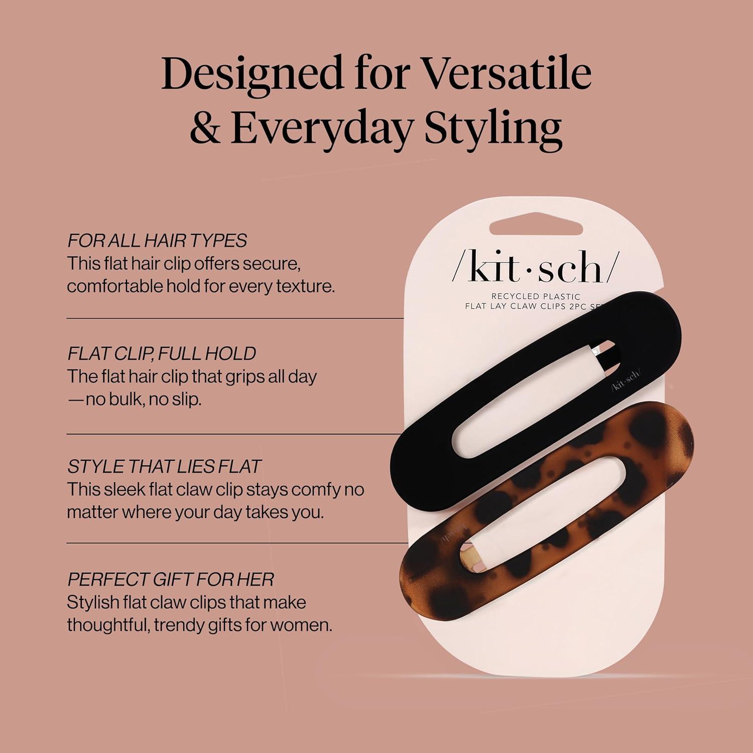 imageKitsch Flat Hair Clips for Women Strong Hold No Slip Grip Flat Claw Clips Sleek Curved Design For Comfortable Look Hair Accessories For Girls Ideal Gifts for Women Black ampamp Tortoise 2pcsFlat