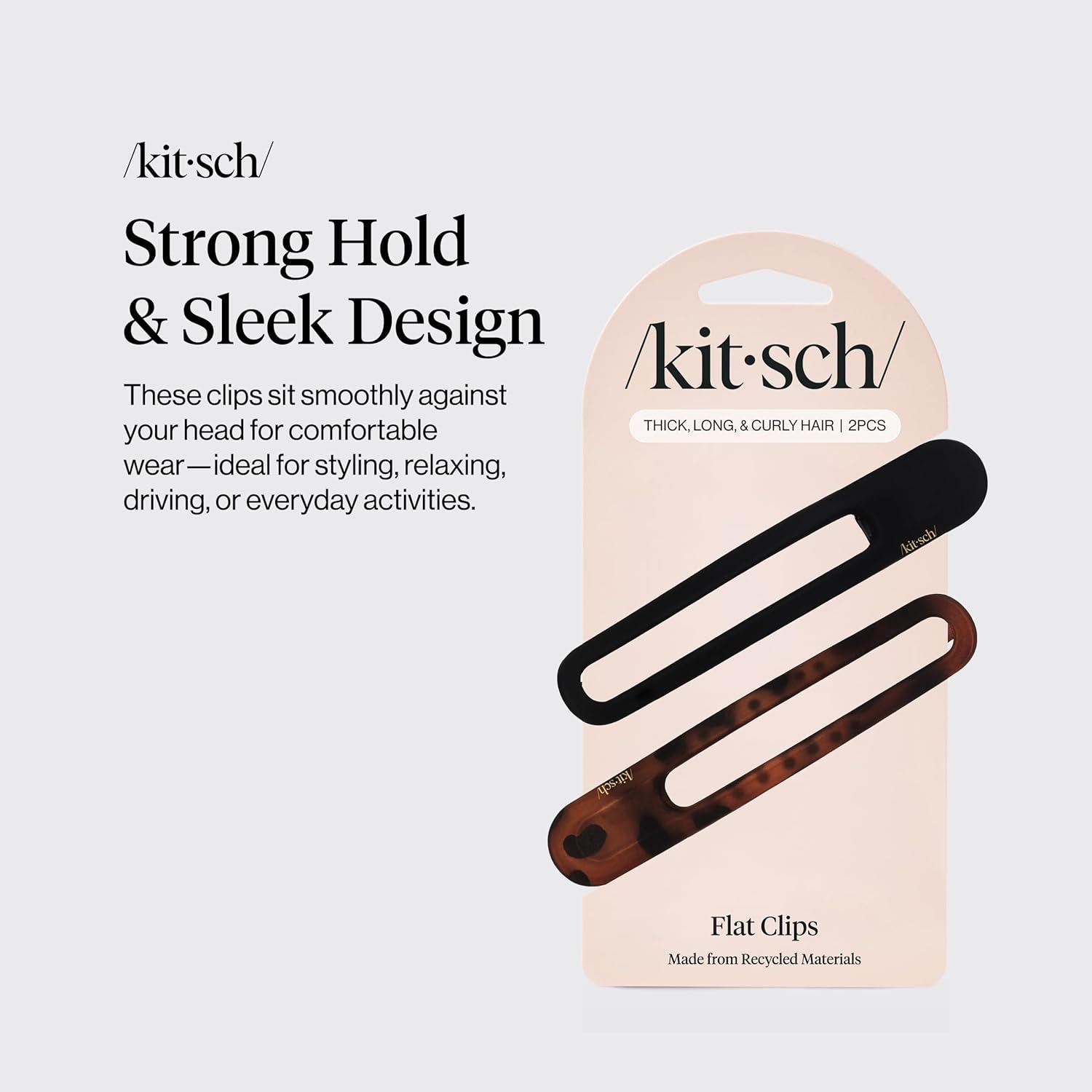 imageKitsch Flat Hair Clips for Women Strong Hold No Slip Grip Flat Claw Clips Sleek Curved Design For Comfortable Look Hair Accessories For Girls Ideal Gifts for Women Black ampamp Tortoise 2pcsCurve