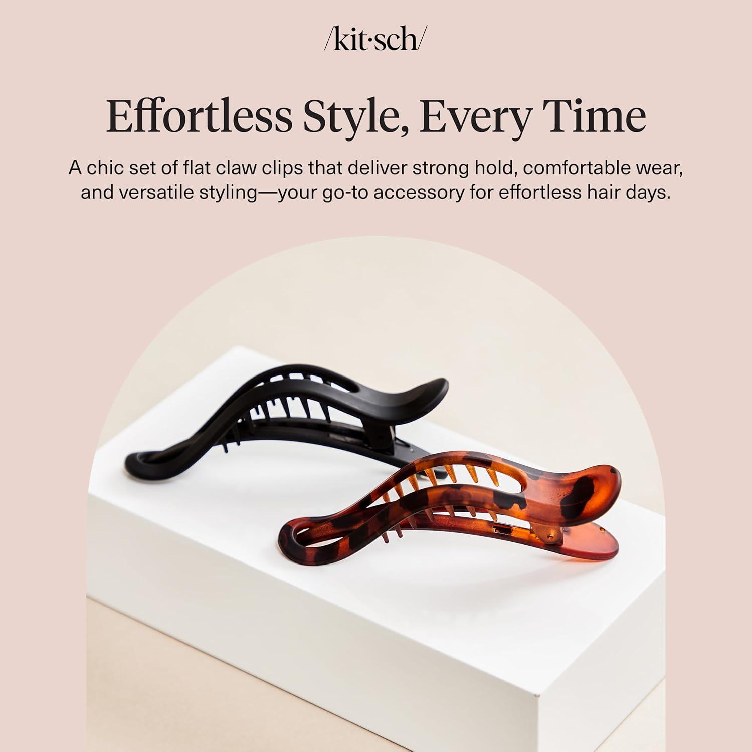 imageKitsch Flat Hair Clips for Women Strong Hold No Slip Grip Flat Claw Clips Sleek Curved Design For Comfortable Look Hair Accessories For Girls Ideal Gifts for Women Black ampamp Tortoise 2pcsCurve