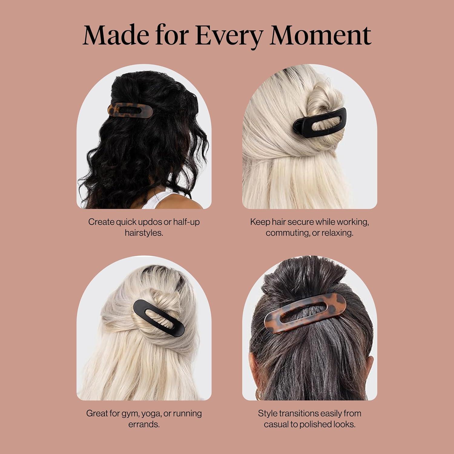 imageKitsch Flat Hair Clips for Women Strong Hold No Slip Grip Flat Claw Clips Sleek Curved Design For Comfortable Look Hair Accessories For Girls Ideal Gifts for Women Black ampamp Tortoise 2pcsFlat