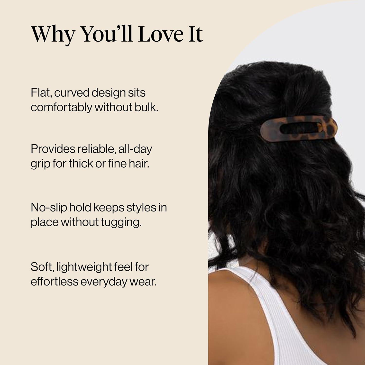 imageKitsch Flat Hair Clips for Women Strong Hold No Slip Grip Flat Claw Clips Sleek Curved Design For Comfortable Look Hair Accessories For Girls Ideal Gifts for Women Black ampamp Tortoise 2pcsFlat