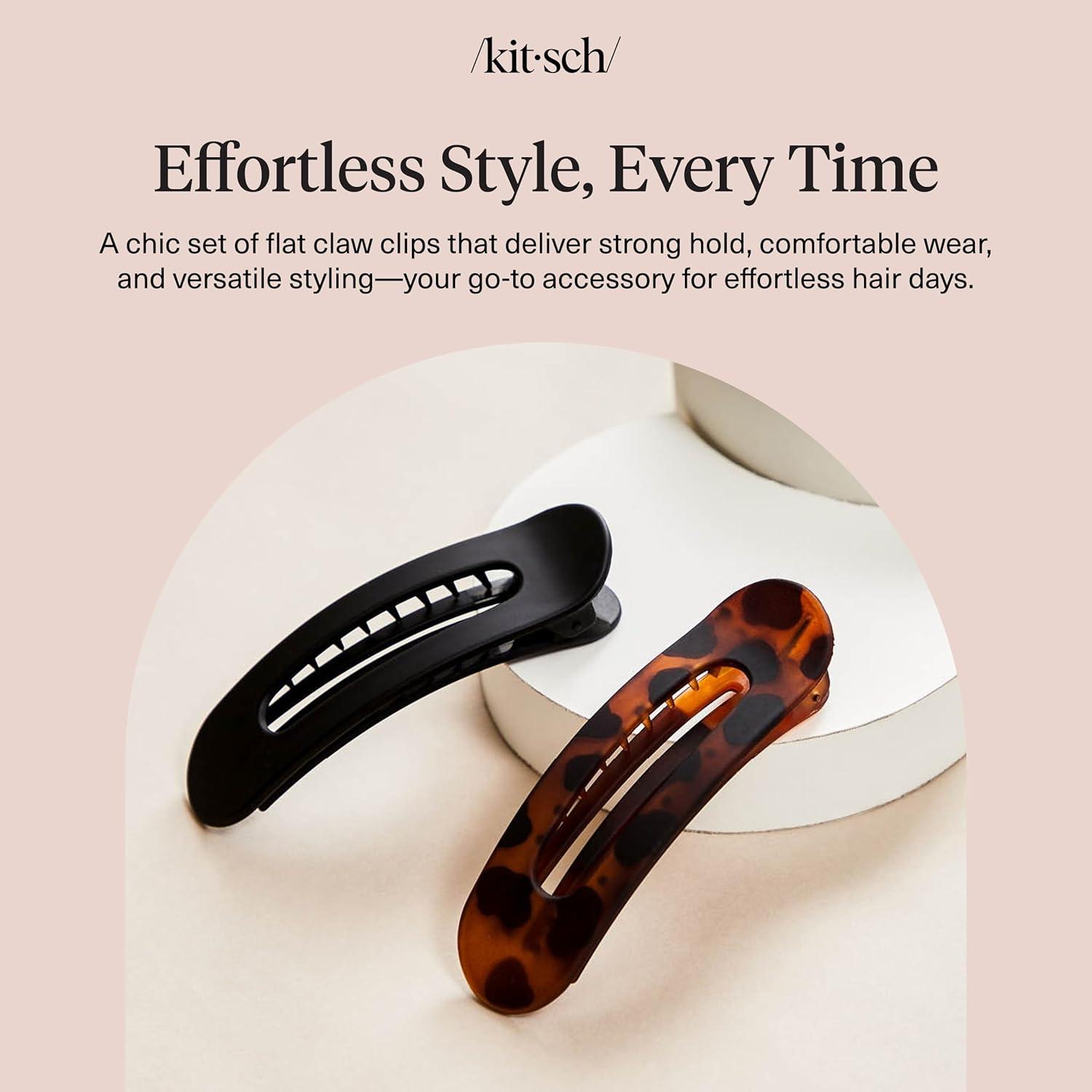 imageKitsch Flat Hair Clips for Women Strong Hold No Slip Grip Flat Claw Clips Sleek Curved Design For Comfortable Look Hair Accessories For Girls Ideal Gifts for Women Black ampamp Tortoise 2pcsFlat
