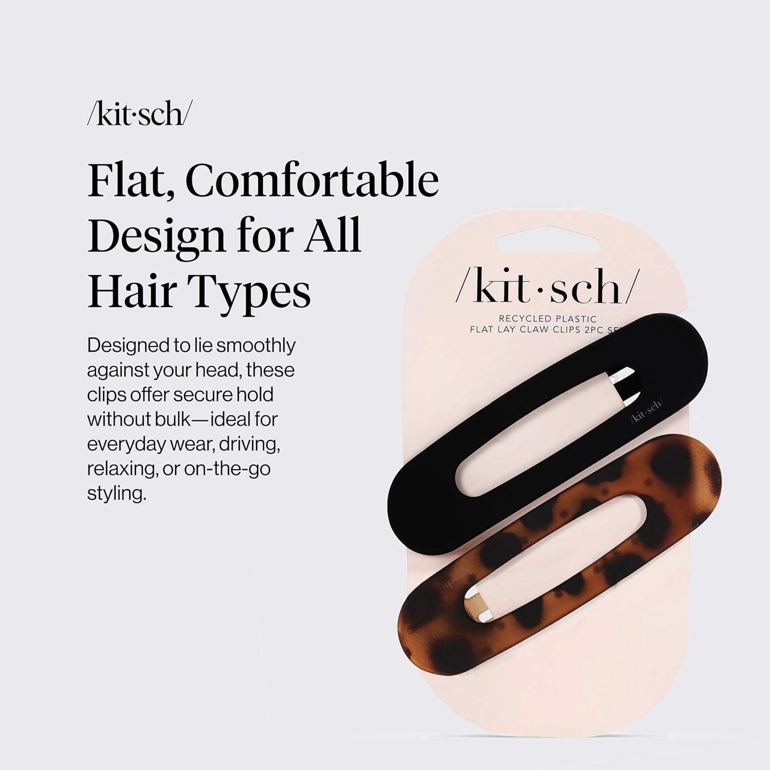 imageKitsch Flat Hair Clips for Women Strong Hold No Slip Grip Flat Claw Clips Sleek Curved Design For Comfortable Look Hair Accessories For Girls Ideal Gifts for Women Black ampamp Tortoise 2pcsFlat