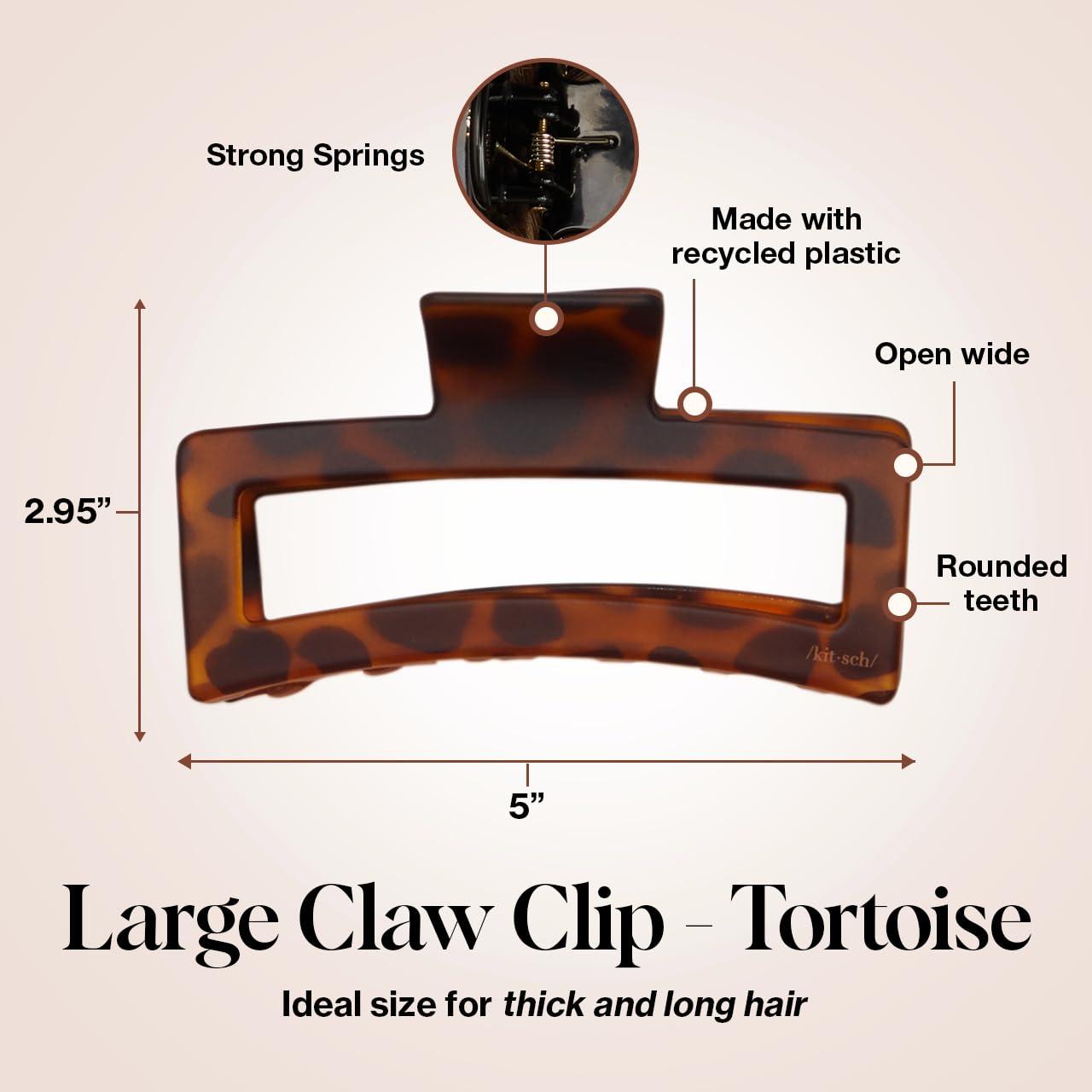 imageKitsch Large Assorted Hair Clips for Women Medium Open Shape Hair Claw Clips for Thick Hair Flat Lay Hair Clip ampamp Big Octopus Claw Clip for Teen Girls Ideal Gifts for Women 3 pcsBlack Tortoise Rectangle