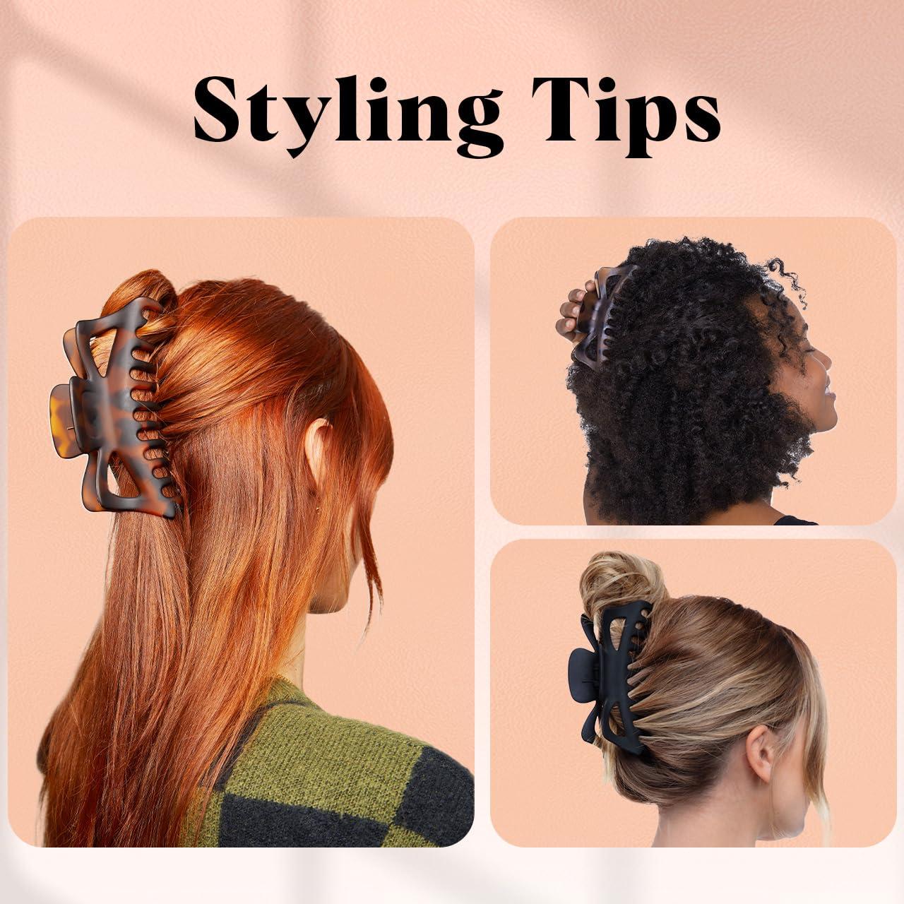 imageKitsch Large Claw Clip for Thick Hair Rubberized Finish for EasyGrip Electroplated Springs Big Hair Clips for Updos Hairstyle Ideal Gifts for Women Black 1pcTortoise and Black