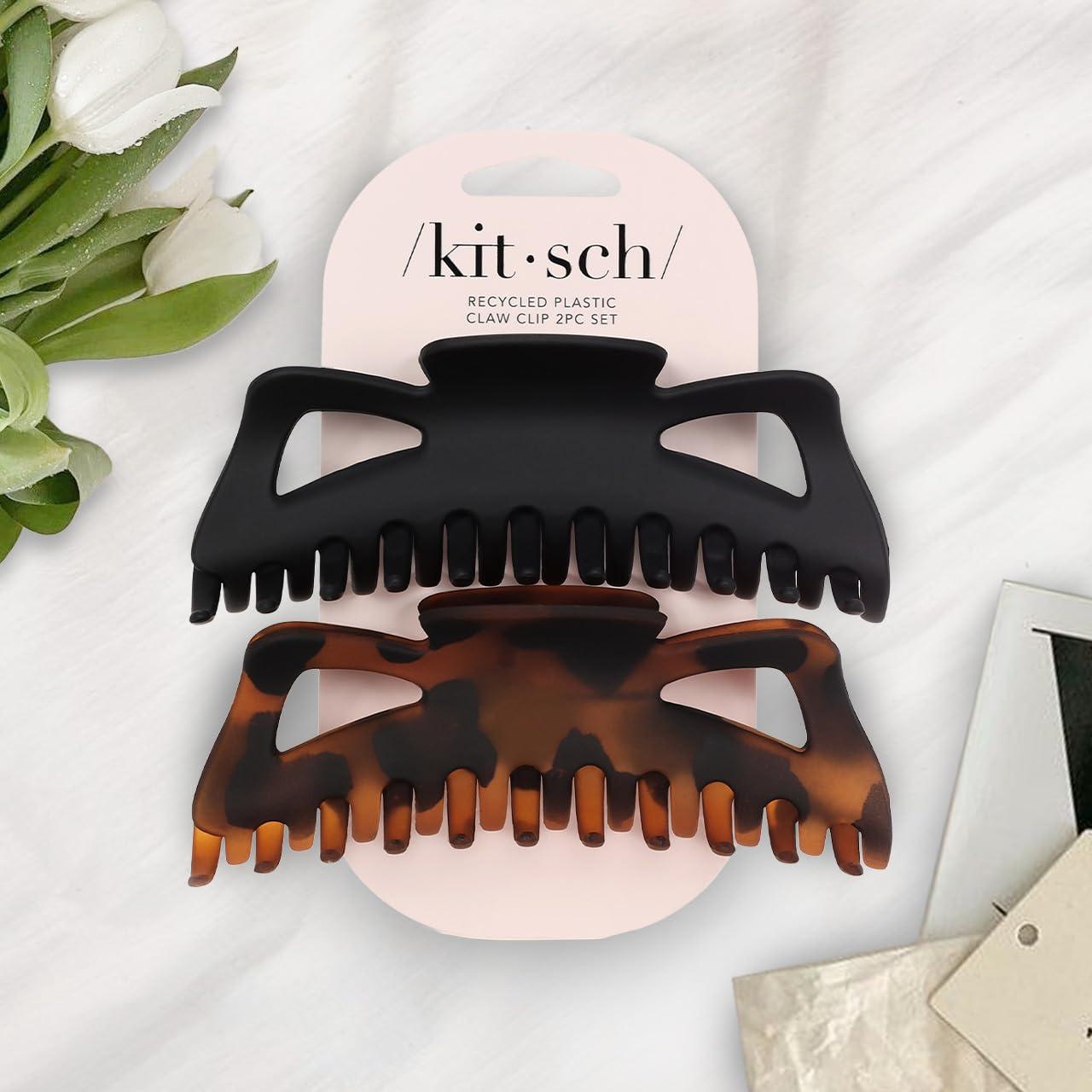 imageKitsch Large Claw Clip for Thick Hair Rubberized Finish for EasyGrip Electroplated Springs Big Hair Clips for Updos Hairstyle Ideal Gifts for Women Black 1pcTortoise and Black