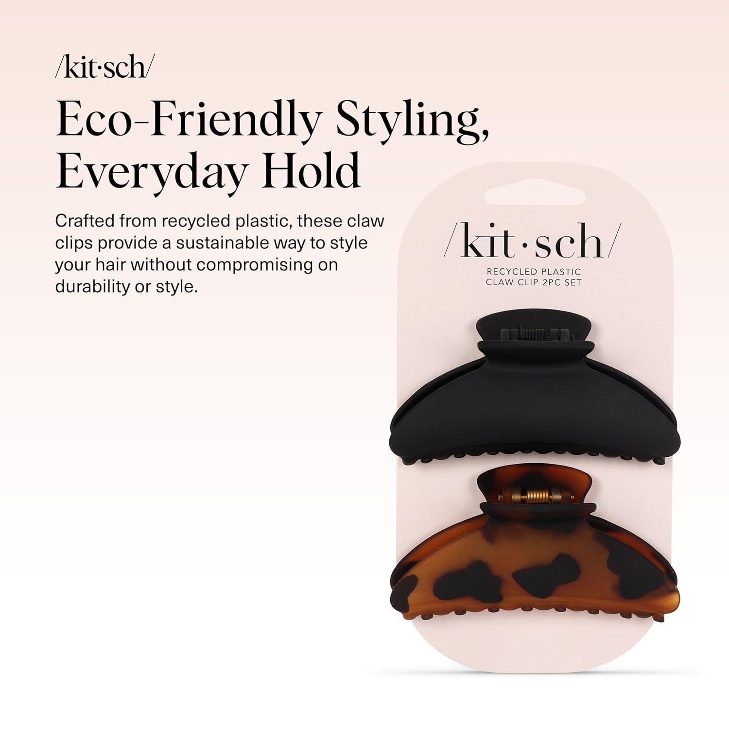 imageKitsch Medium Hair Clips for Women Strong Hold Recycled Plastic Claw Clips for Thick Hair Great for Updo Half Up Hairstyle Ideal Gifts for Women 2pcs Black and TortTortoise and Black 2 Pieces Medium