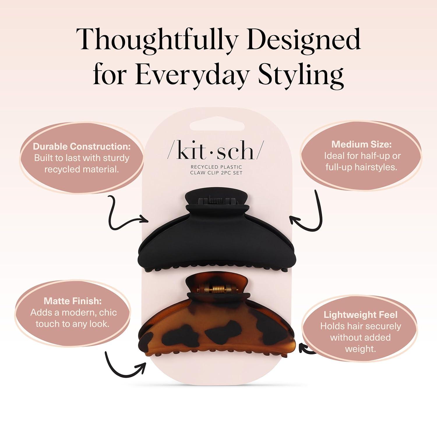 imageKitsch Medium Hair Clips for Women Strong Hold Recycled Plastic Claw Clips for Thick Hair Great for Updo Half Up Hairstyle Ideal Gifts for Women 2pcs Black and TortTortoise and Black 2 Pieces Medium