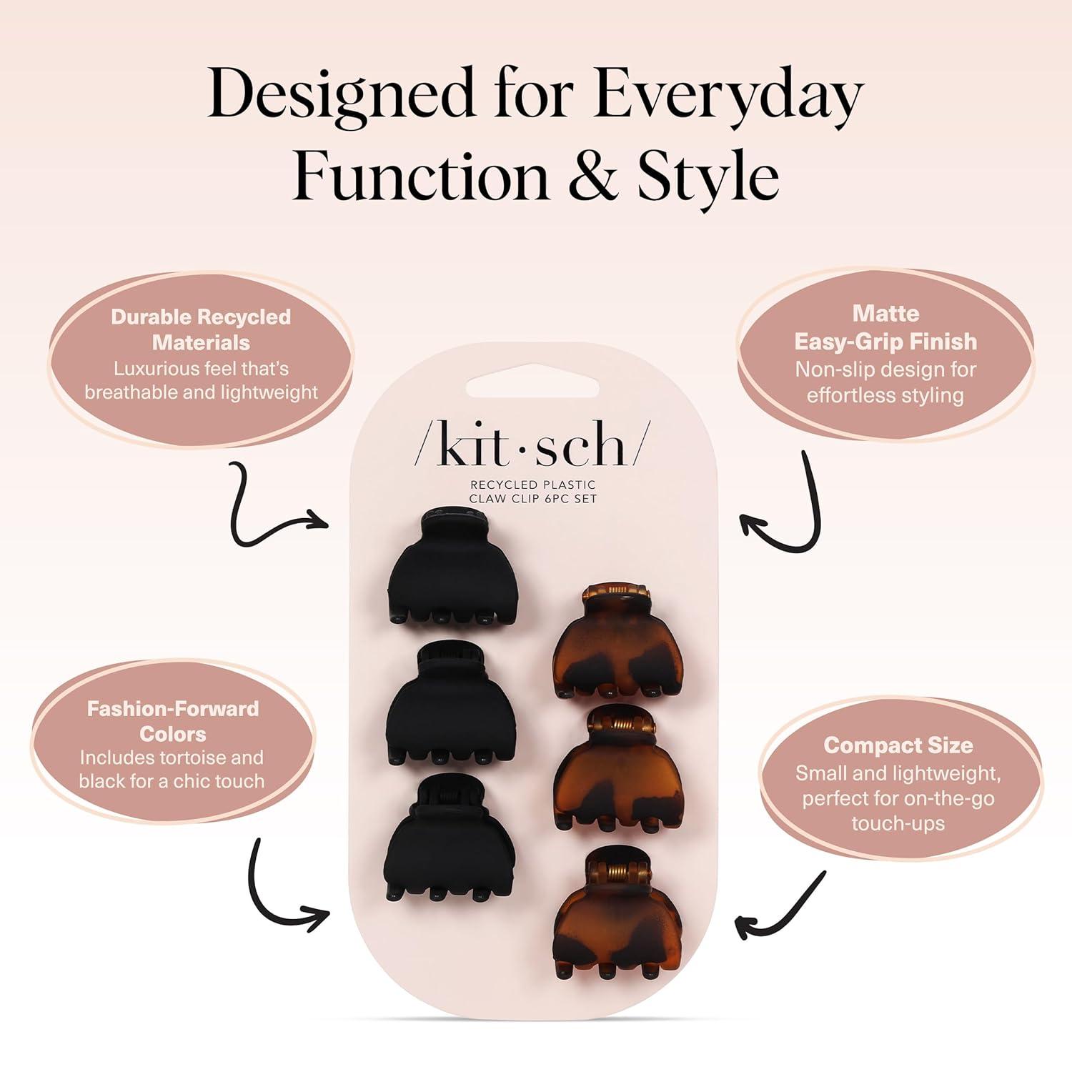 imageKitsch Mini Claw Clips for Women Stylish Small Hair Clips for Kids Stays In Place Without Pulling or Snagging Durable ampamp Sturdy Plastic Ideal Gifts for Women Tortoise ampamp Black 6 Pcs6 Count Pack of 1