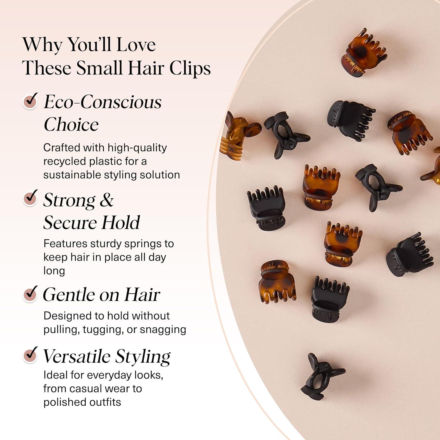 imageKitsch Mini Claw Clips for Women Stylish Small Hair Clips for Kids Stays In Place Without Pulling or Snagging Durable ampamp Sturdy Plastic Ideal Gifts for Women Tortoise ampamp Black 6 Pcs16 Count Pack of 1