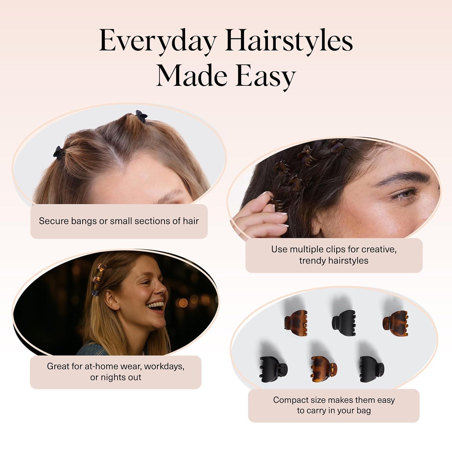 imageKitsch Mini Claw Clips for Women Stylish Small Hair Clips for Kids Stays In Place Without Pulling or Snagging Durable ampamp Sturdy Plastic Ideal Gifts for Women Tortoise ampamp Black 6 Pcs6 Count Pack of 1