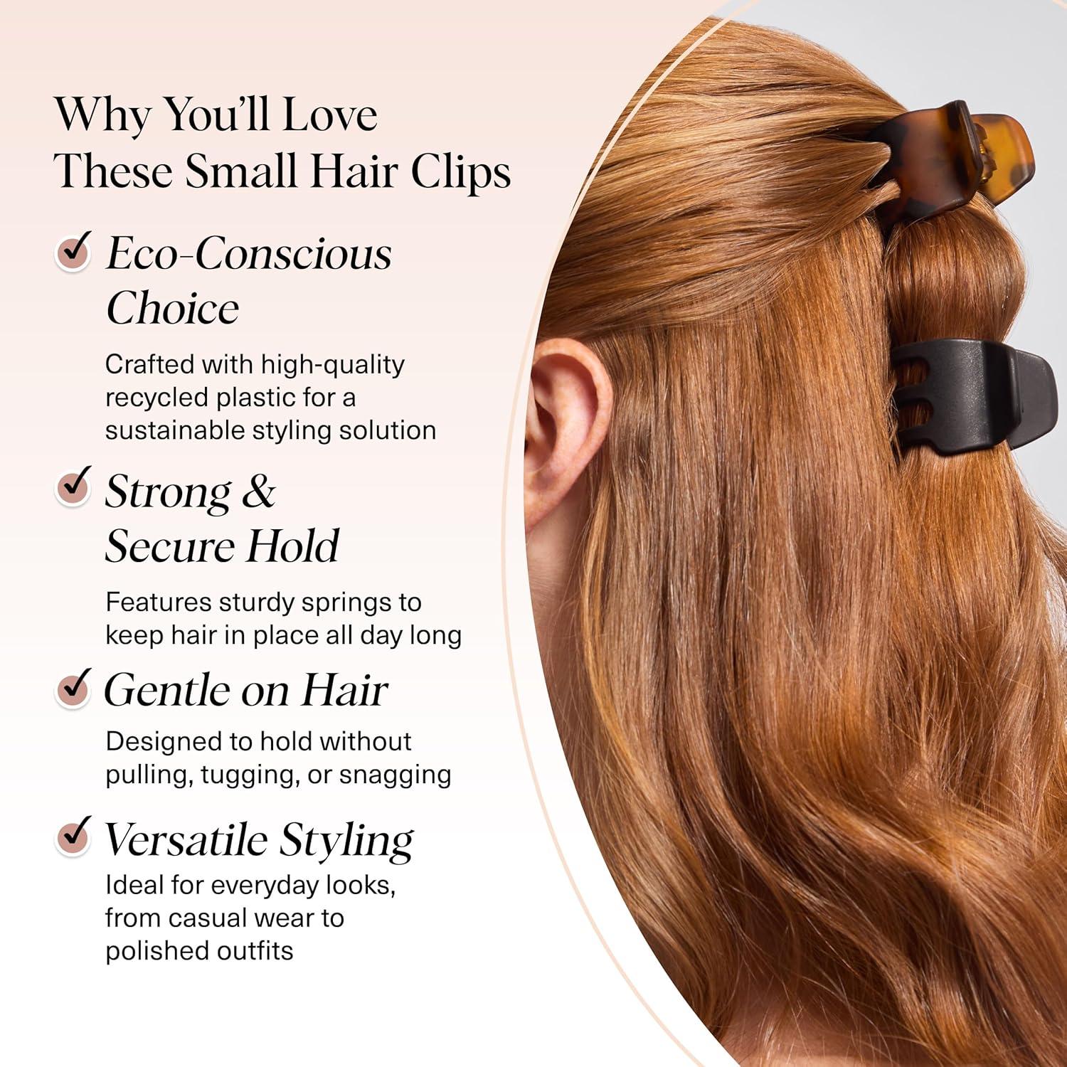 imageKitsch Mini Claw Clips for Women Stylish Small Hair Clips for Kids Stays In Place Without Pulling or Snagging Durable ampamp Sturdy Plastic Ideal Gifts for Women Tortoise ampamp Black 6 Pcs2 Count Pack of 1