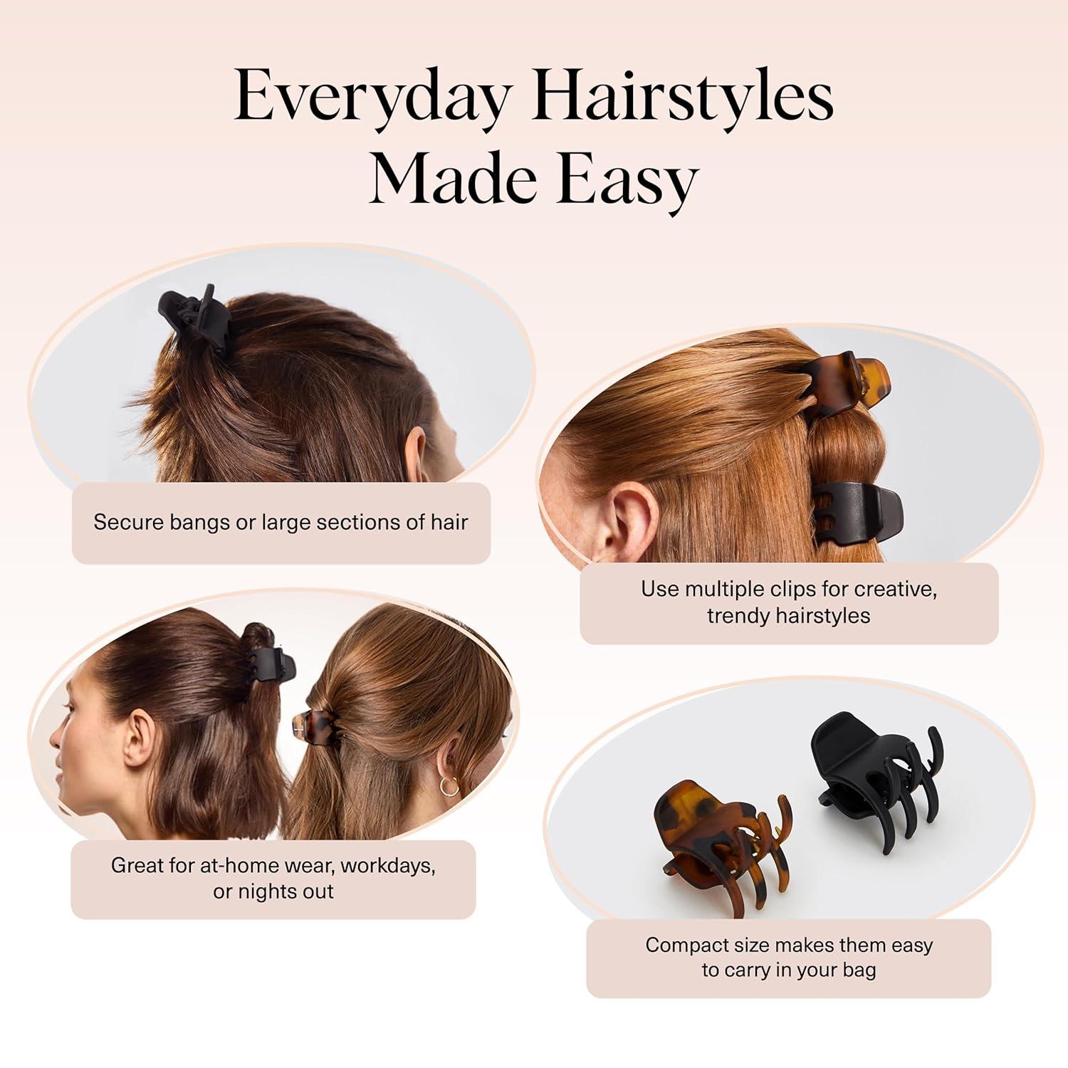 imageKitsch Mini Claw Clips for Women Stylish Small Hair Clips for Kids Stays In Place Without Pulling or Snagging Durable ampamp Sturdy Plastic Ideal Gifts for Women Tortoise ampamp Black 6 Pcs2 Count Pack of 1