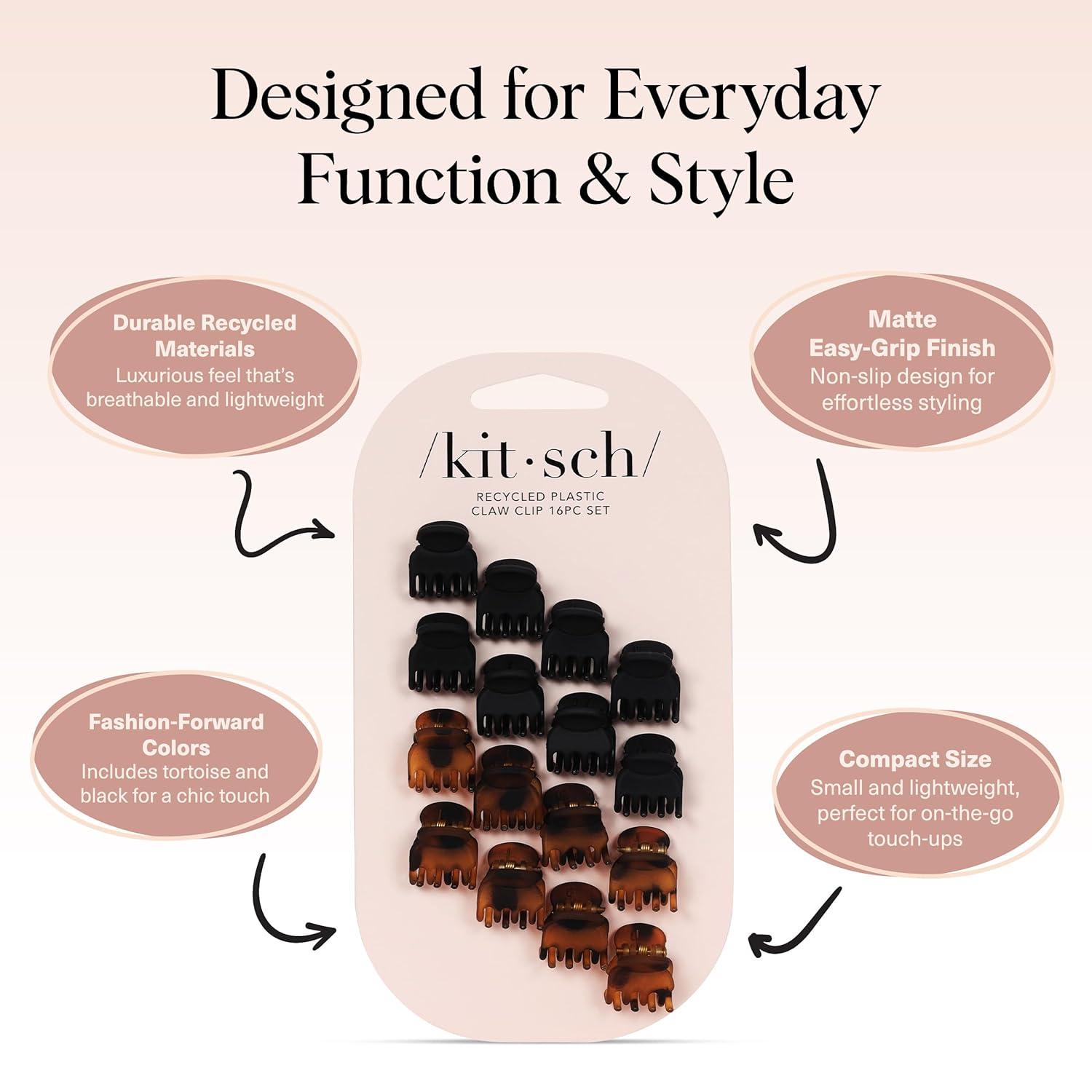imageKitsch Mini Claw Clips for Women Stylish Small Hair Clips for Kids Stays In Place Without Pulling or Snagging Durable ampamp Sturdy Plastic Ideal Gifts for Women Tortoise ampamp Black 6 Pcs16 Count Pack of 1