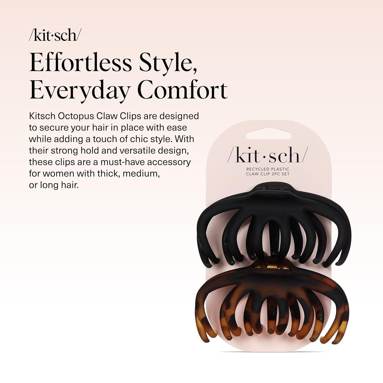 imageKitsch Octopus Claw Clips for Women Cute ampamp Stylish Hair Clips for Everyday Use Octopus Claw Clip for Thick Hair Ideal Gifts for Women Black ampamp Tortoise 2pcs