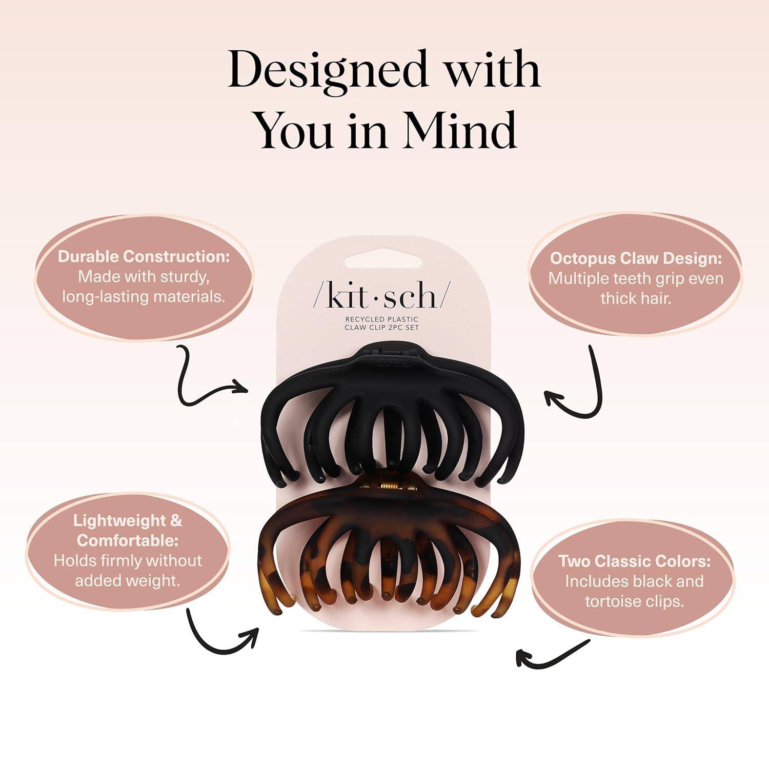 imageKitsch Octopus Claw Clips for Women Cute ampamp Stylish Hair Clips for Everyday Use Octopus Claw Clip for Thick Hair Ideal Gifts for Women Black ampamp Tortoise 2pcs