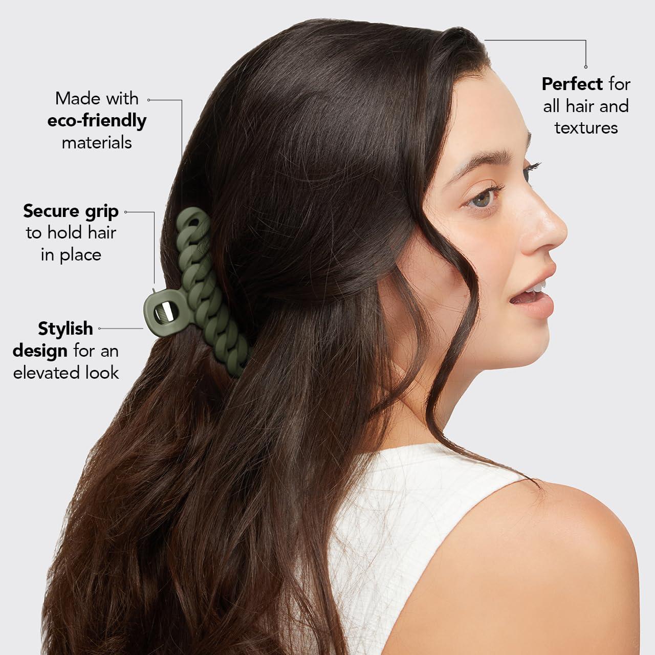 imageKitsch Recycled Plastic Large Claw Clip Big Chain Hair Clips for Women Big Claw Clips for Thick Hair Ideal Gifts for Women 3pc Set Large NeutralsBlackMoss
