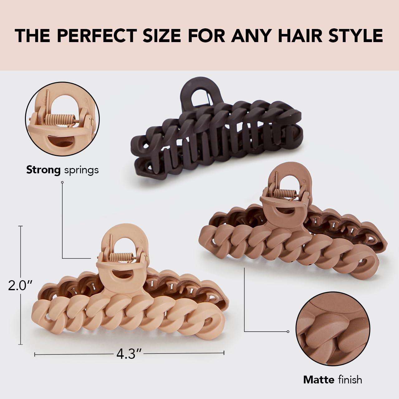 imageKitsch Recycled Plastic Large Claw Clip Big Chain Hair Clips for Women Big Claw Clips for Thick Hair Ideal Gifts for Women 3pc Set Large NeutralsNeutrals