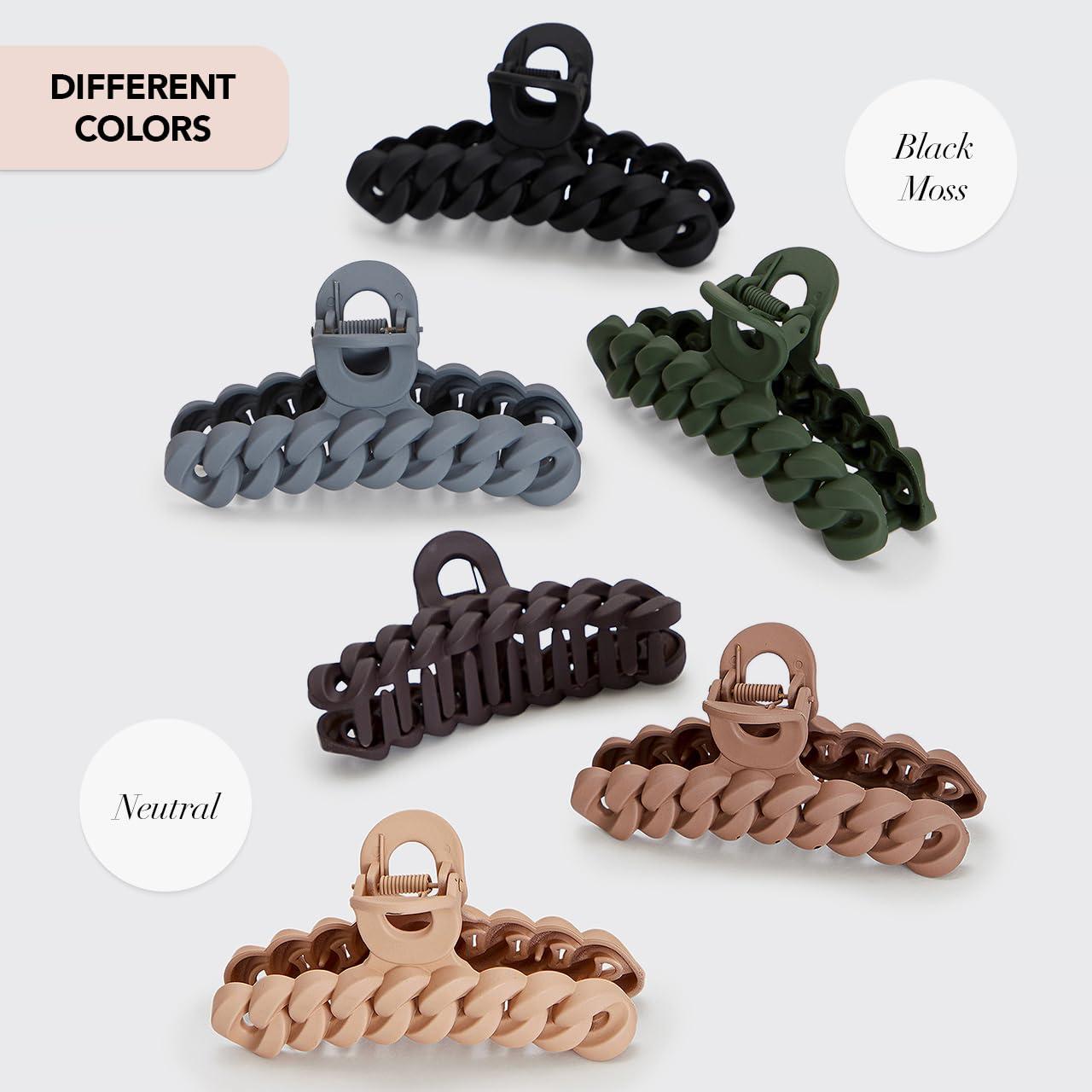 imageKitsch Recycled Plastic Large Claw Clip Big Chain Hair Clips for Women Big Claw Clips for Thick Hair Ideal Gifts for Women 3pc Set Large NeutralsNeutrals