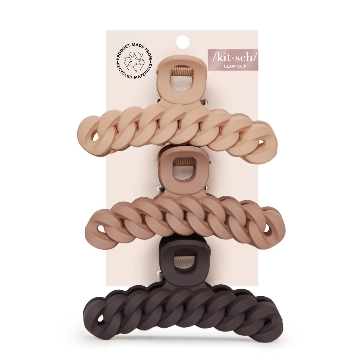 imageKitsch Recycled Plastic Large Claw Clip Big Chain Hair Clips for Women Big Claw Clips for Thick Hair Ideal Gifts for Women 3pc Set Large NeutralsNeutrals