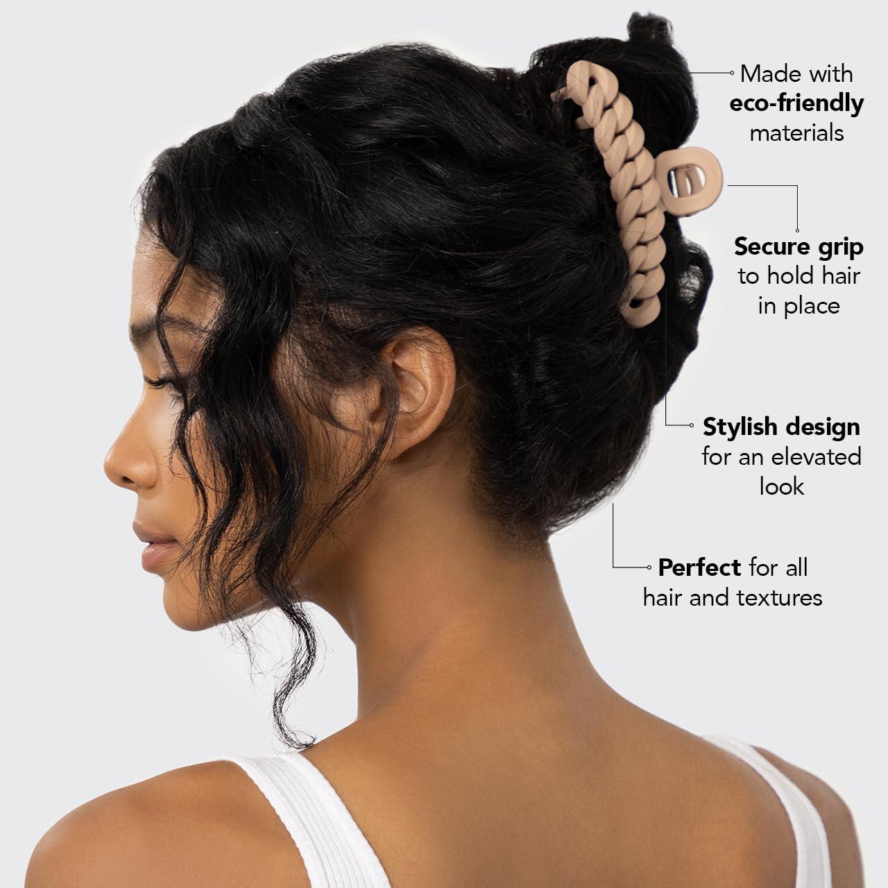 imageKitsch Recycled Plastic Large Claw Clip Big Chain Hair Clips for Women Big Claw Clips for Thick Hair Ideal Gifts for Women 3pc Set Large NeutralsNeutrals