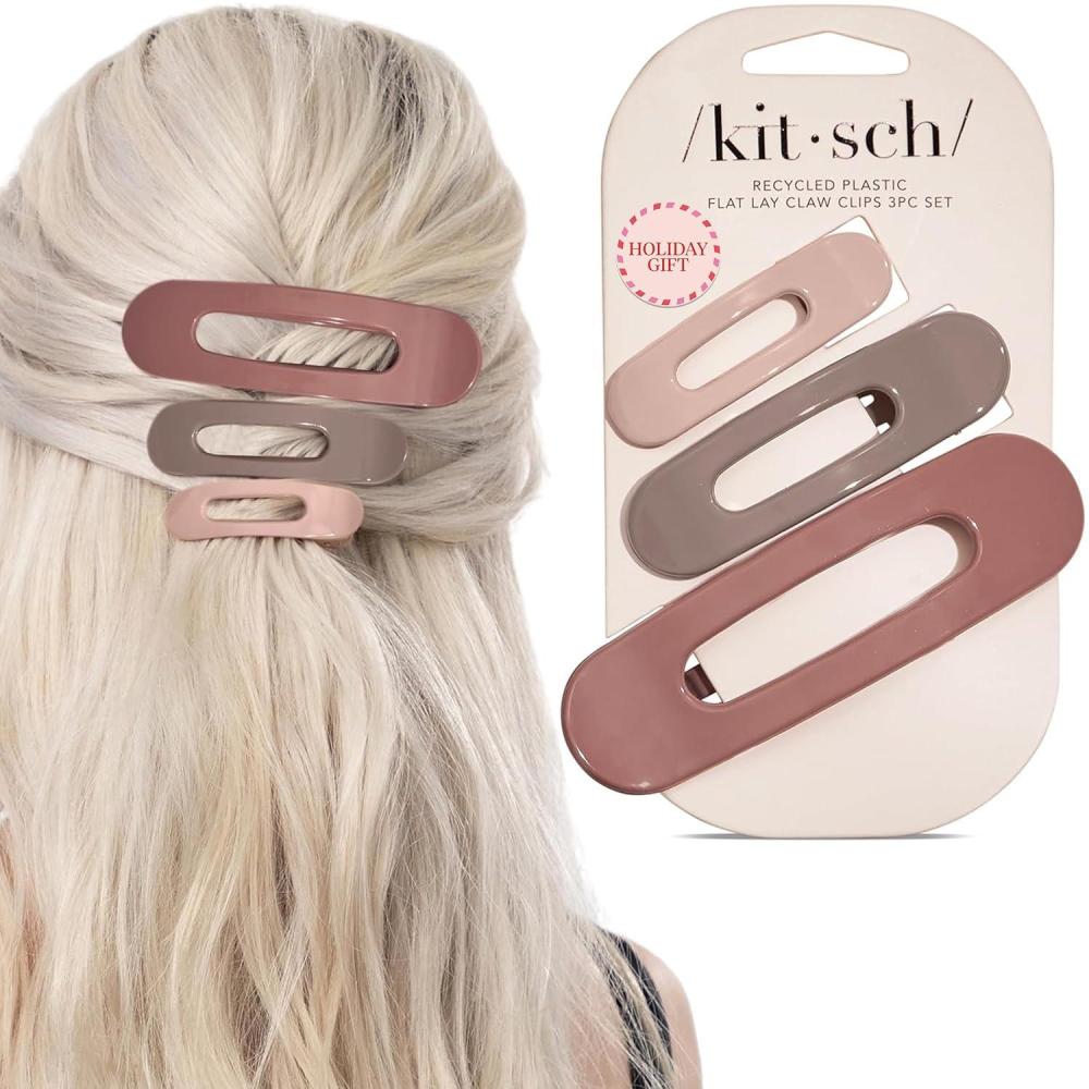 imageKitsch Flat Claw Clips for Women Strong Grip Comfortable Design Durable Plastic Glossy Finish Lay Down Claw Clip For All Hair Types Ideal Gifts for Women Terracotta 3pcsTerracota
