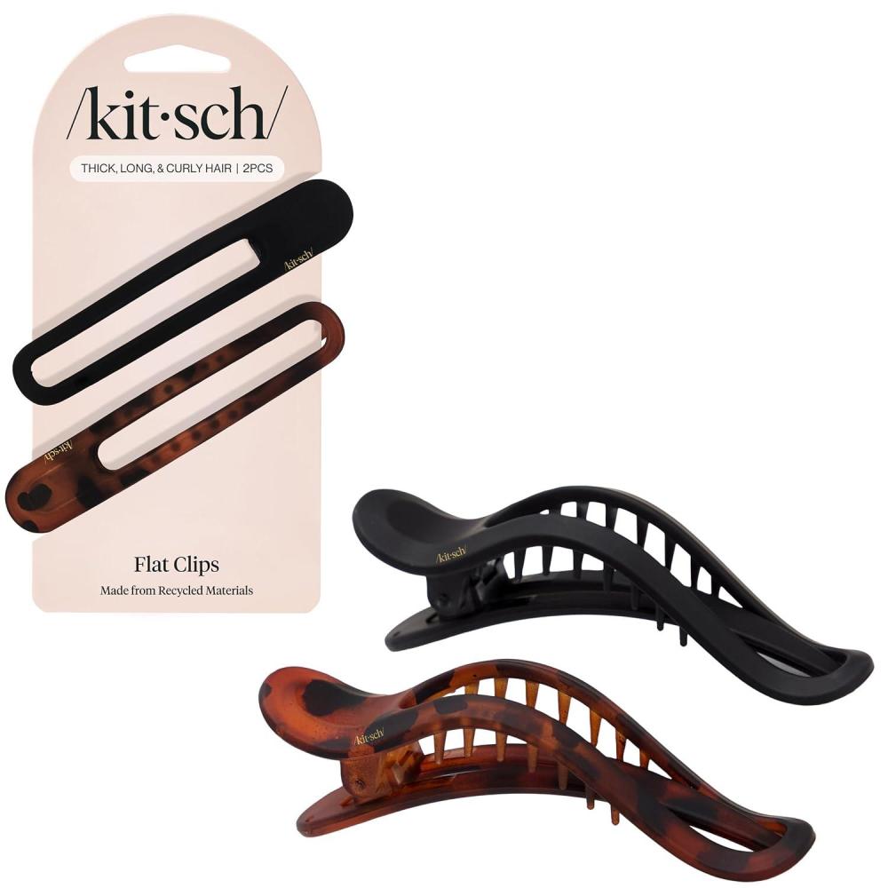 imageKitsch Flat Hair Clips for Women Strong Hold No Slip Grip Flat Claw Clips Sleek Curved Design For Comfortable Look Hair Accessories For Girls Ideal Gifts for Women Black ampamp Tortoise 2pcsCurve
