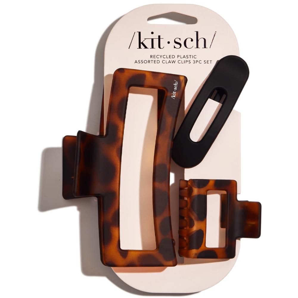 imageKitsch Large Assorted Hair Clips for Women Medium Open Shape Hair Claw Clips for Thick Hair Flat Lay Hair Clip ampamp Big Octopus Claw Clip for Teen Girls  Ideal Gifts for Women 3 pcsBlack  Tortoise Rectangle